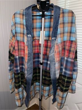 Plaid Patchwork Open Cardigan Jacket - Multicolor